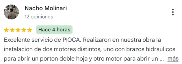 Cliente que recomienda las automatizaciones de portones piOca®