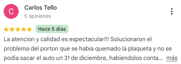 Recomendación de cliente tras varios años con su automatización de portones piOca